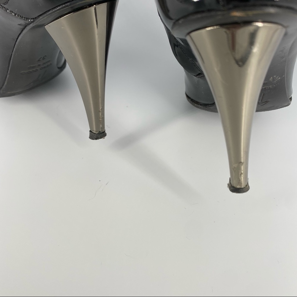 Giuseppe Zanoti Black Tall Patent Leather Boots with Metallic Heel Size 37 - Picture 6 of 11